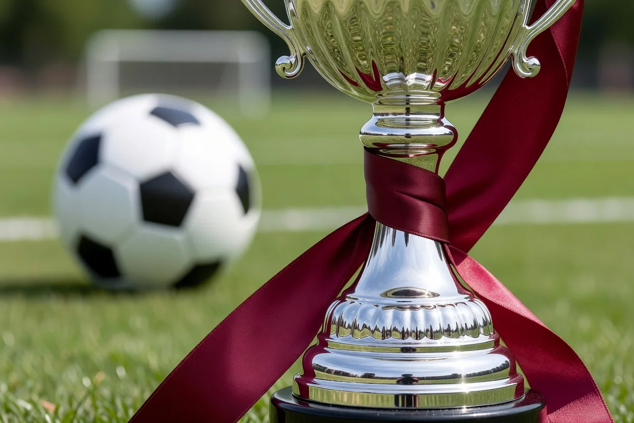 قاعدة كأس فضية بشريط عنابي